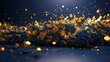 abstract background featuring gold and dark blue particles. Contemporary abstract digital 3D background. Suitable for describing technological processes, digital storage, network capabilities,