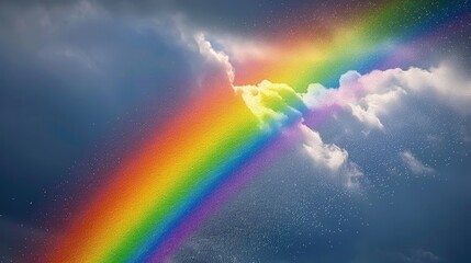 Wall Mural - a rainbow resides in the midst of a cloud-filled sky, not duplicated in both the sky and the clouds