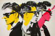 Pop collage Illustration of 3 young men wearing sunglasses, 80s style