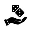 Dice icon. Playing game. Casino. Hand rolling a pair of dice. Vector icon isolated on white background.