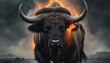 Blazing Buffalo: Poster with Ashes, Embers, and Flames Against a Dark Backdrop in bright colours