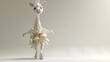   A paper sculpture of a giraffe with an elongated neck, positioned against a white backdrop