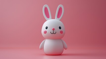 Wall Mural -   A white rabbit with pink ears stands in front of a pink background