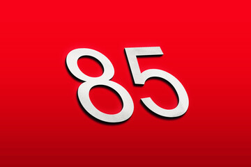 Wall Mural - 3D white logo design of number 85 on red background.