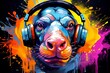 The Hippopotamus with headphone is colorful Splash Art
