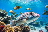 Fototapeta Desenie - brown fishes spotted close-up in tropical sea underwater coral reef