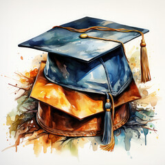 Poster - Watercolor Graduation Hat Illustration, Generative Ai
