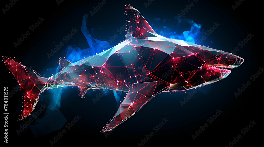 Shark Animal Plexus Neon Black Background Digital Desktop Wallpaper HD ...