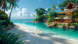 beautiful tropical beach with chaise longue