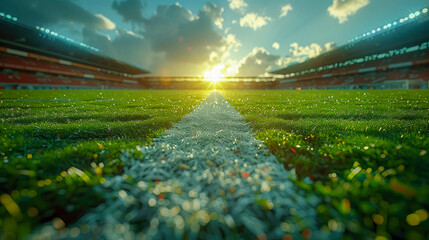 Wall Mural - Evening football stadium with green grass and bright lights