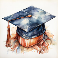 Wall Mural - Watercolor Graduation Hat Illustration, Generative Ai
