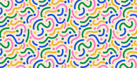 Aufkleber - Simple childish colorful line doodle seamless pattern. Editable stroke scribble line. Vector Illustration.