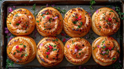 Poster -   A pan overflowing with various dishes atop a table