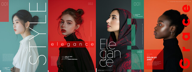 elegant poster series highlighting women's beauty with a harmonious blend of typography and portrait