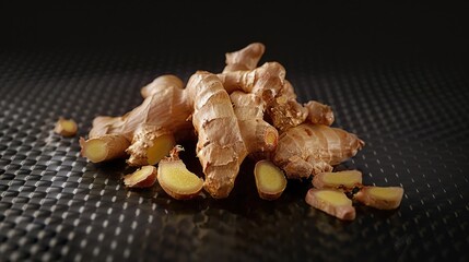 Aufkleber - Freshly sliced ginger on a wooden table, perfect for food and spice concepts