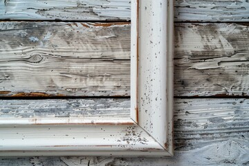 Poster - Simple picture frame hanging on wooden wall. Suitable for home decor projects