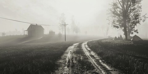 Poster - A black and white photo of a dirt road, suitable for various projects