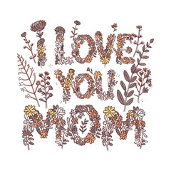 Canvas Print - Mother's Day 2024, love you mom wildflowers illustration typography