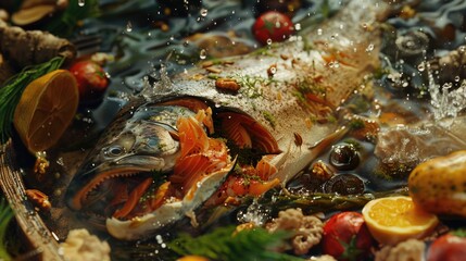Poster - A fish sitting in water, suitable for aquatic themes