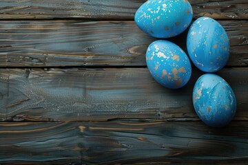 Poster - Blue eggs on rustic wooden table, perfect for Easter-themed designs