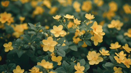 Poster - A beautiful field of yellow flowers with green leaves. Perfect for nature and outdoor concepts
