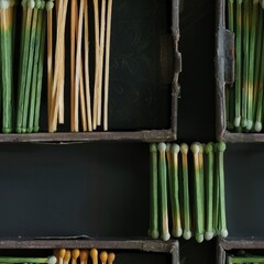 Poster - A variety of different colored sticks displayed on a shelf. Ideal for educational or artistic projects