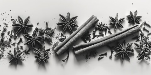 Poster - Assortment of spices on a white background, ideal for culinary projects