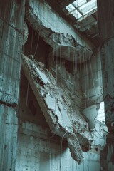 Poster - A picture of a building with a visible structure inside. Suitable for architectural and construction concepts
