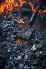 Poster - A hammer surrounded by coal, versatile image for industrial concepts