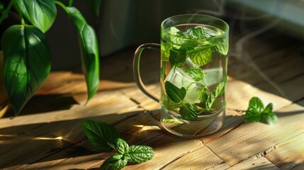 Poster - A refreshing pitcher filled with ice and mint leaves. Perfect for summer drinks