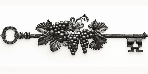 Poster - Metal key with a decorative grape design. Suitable for wine-related themes