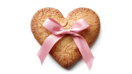 Canvas Print - Delicious heart shaped cookie with a cute pink ribbon, perfect for Valentine's Day gifts or baking blogs