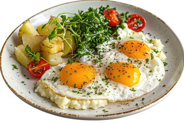 Wall Mural - A plate of food with eggs and potatoes. Perfect for food blogs and recipe websites