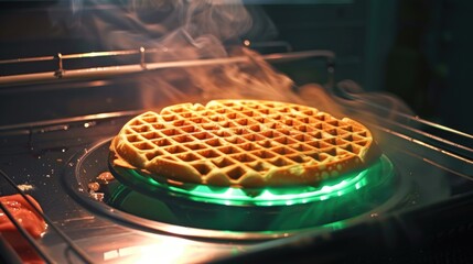 Wall Mural - A waffle being cooked in an oven. Suitable for food blogs or cooking websites