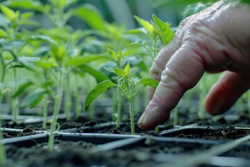 Aufkleber - Close up of a person touching a plant, suitable for environmental and gardening themes
