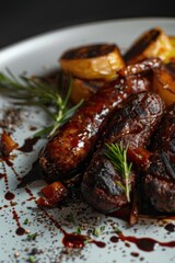 Poster - A white plate topped with meat and vegetables. Suitable for food blogs and recipe websites