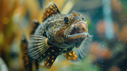 Poster - Close up of a fish with its mouth wide open, suitable for various aquatic themes