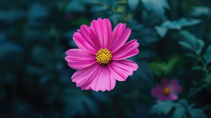Poster - A close up of a pink flower with vibrant green leaves. Perfect for nature and botanical designs