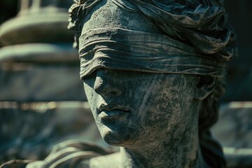 Poster - statue of a woman wearing a blindfold, suitable for various concepts and designs
