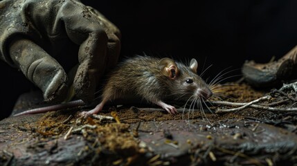 Poster - A mouse sitting on a piece of wood. Suitable for various nature and animal themed projects