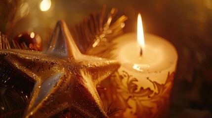 Poster - A lit candle next to a festive Christmas tree. Perfect for holiday decorations