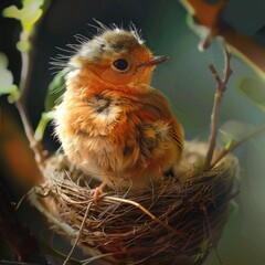 Poster - A small bird sitting in a nest. Perfect for nature or animal themed designs
