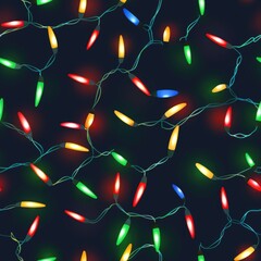 Poster - Colorful Christmas lights glowing on a dark background. Perfect for holiday-themed designs
