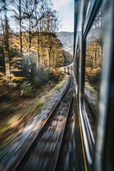 Poster - Blurry photo of a train on tracks, suitable for transportation themes