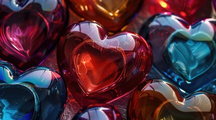Aufkleber - Close up of a bunch of glass hearts. Ideal for Valentine's Day designs