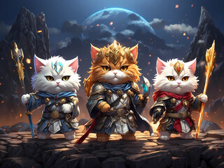  Beautiful 3d anime style art with fantasy cats in armor