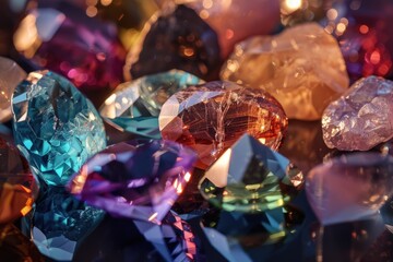 Aufkleber - Colorful diamonds displayed on a table, perfect for jewelry or luxury concepts