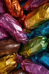 Poster - A close up of a bunch of foil wrapped chocolates. Great for food or dessert concepts