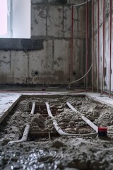 Aufkleber - A room with a hole in the floor, suitable for renovation and construction projects