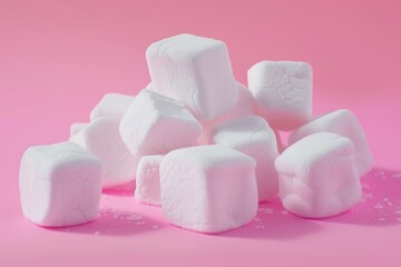 Poster - A pile of marshmallows on a pink background. Ideal for food or dessert concept